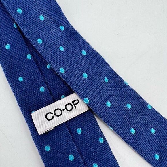 Co-op Mens Navy Blue with Mint Polka Dots Patterned Silk Skinny Necktie One Size - Picture 2 of 10